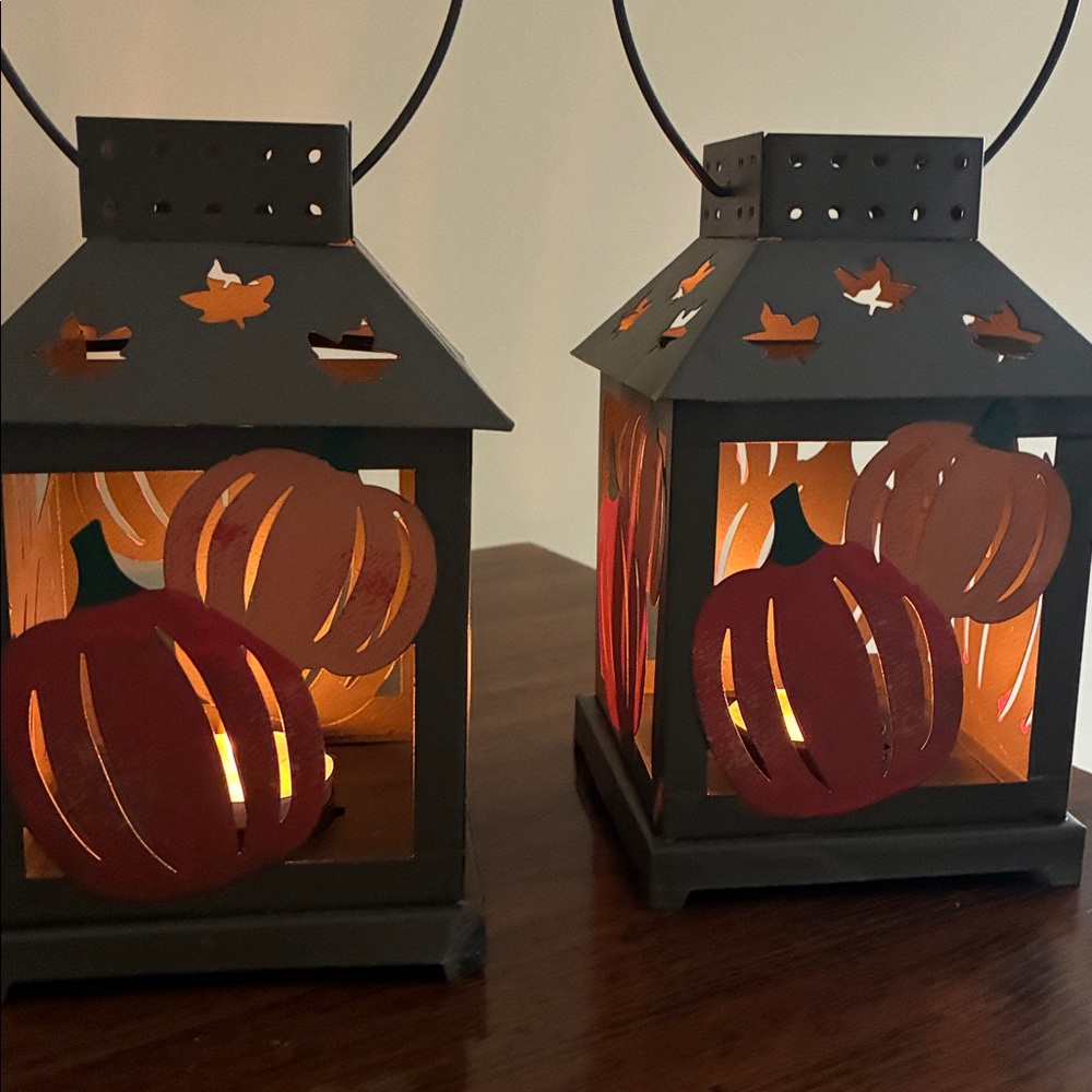 Metal Pumpkin Lanterns/Luminaria (set of 2)